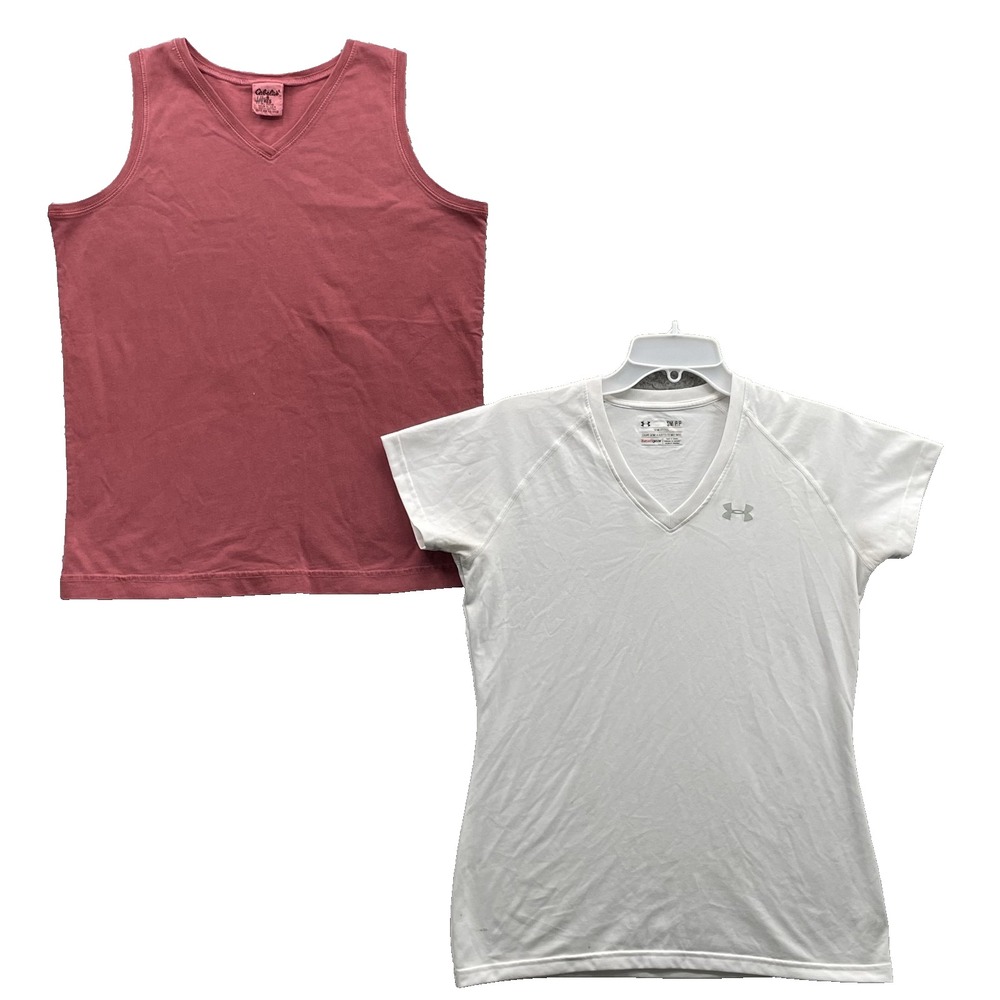 Cabelas Under Armour T-Shirt Tank Top LOT 2 Women Small Outdoor Fitness Camp Gym